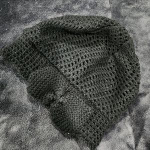 Black crochet/knit beanie with bow